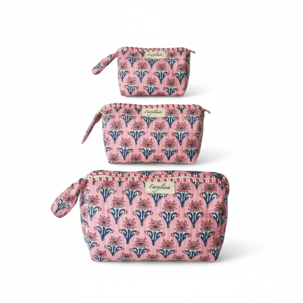 QUILTED TOILETRY BAGS 3PC SET