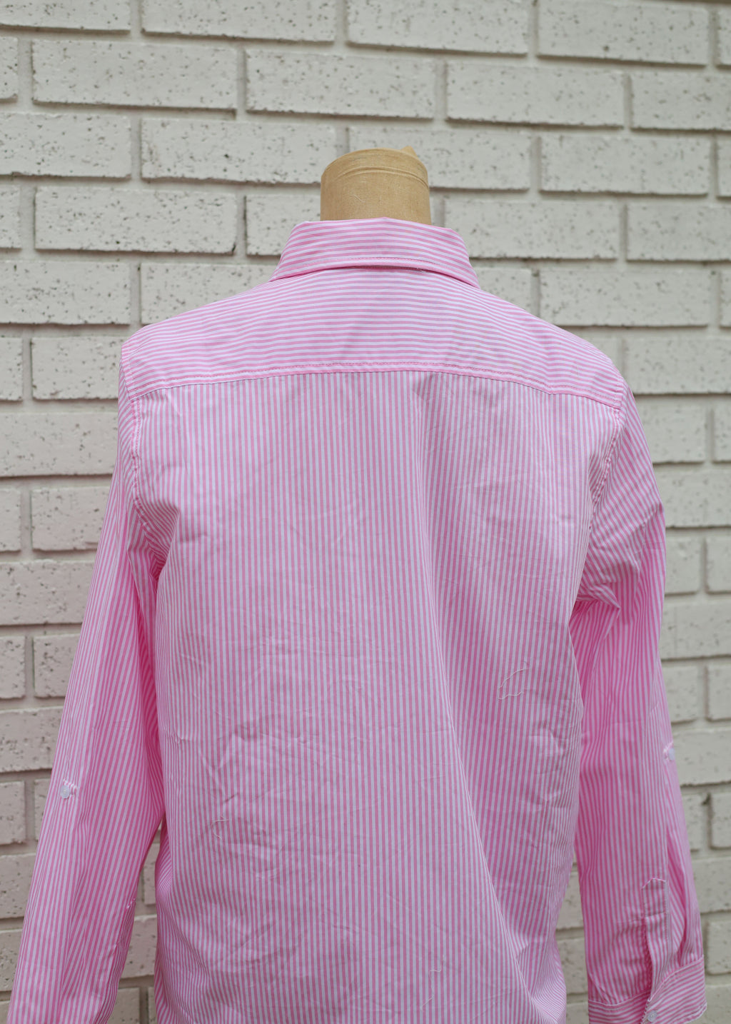 LT PINK STRIPE BUTTON DOWN UTILITY SHIRT