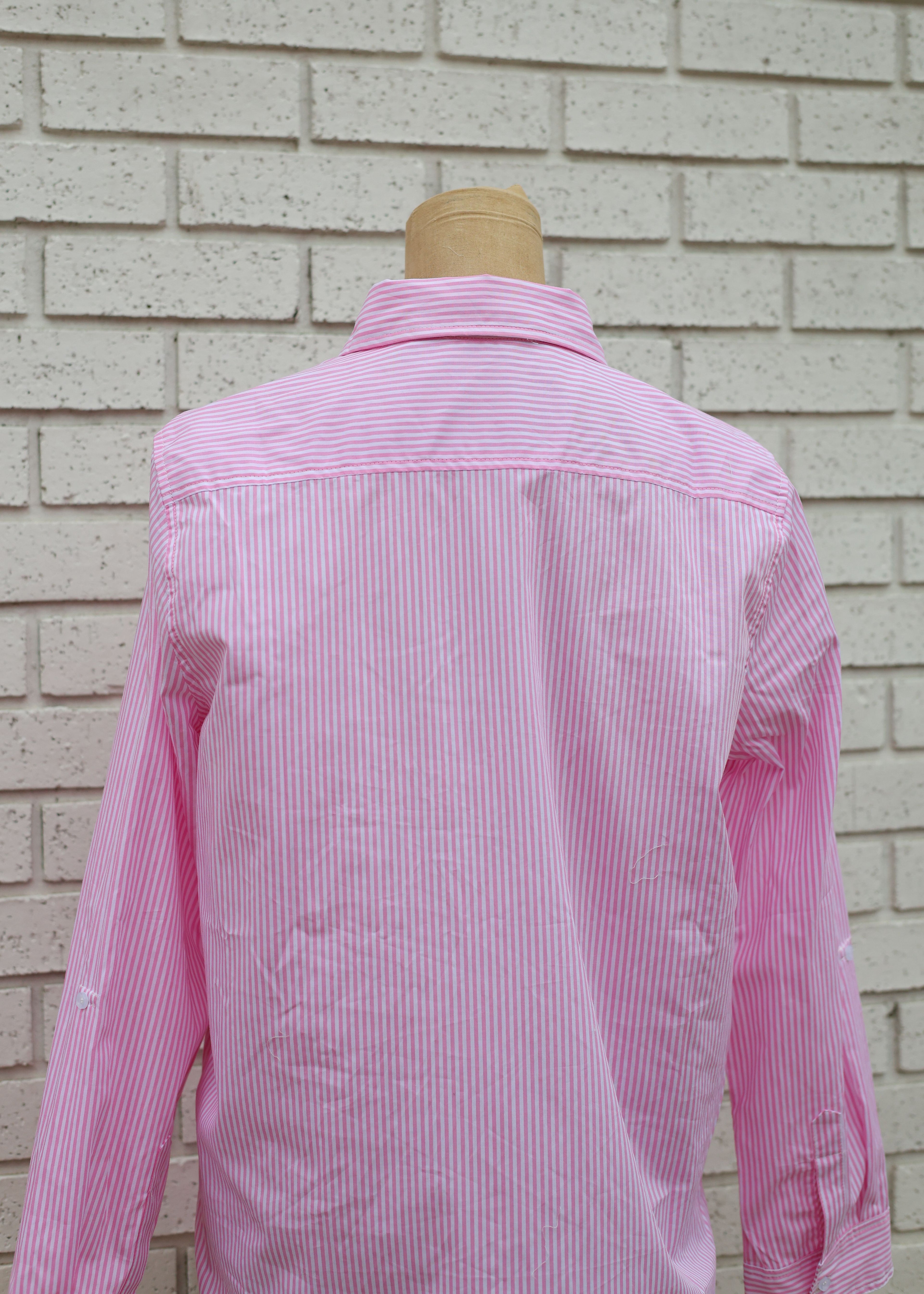 LT PINK STRIPE BUTTON DOWN UTILITY SHIRT