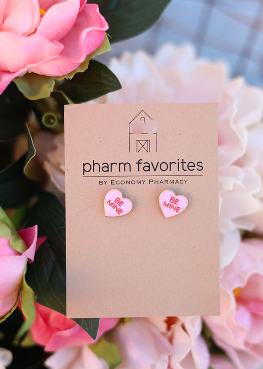 BE MINE PINK HEART STUD EARRINGS