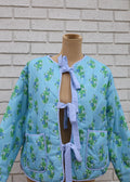 BLUE FLORAL QUILTED JACKET W/STRIPE TIES