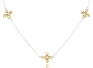17" CHOKER SIMPLICITY CHAIN STERLING MIXED METAL - CLASSIC BEADED SIGNATURE CROSS GOLD