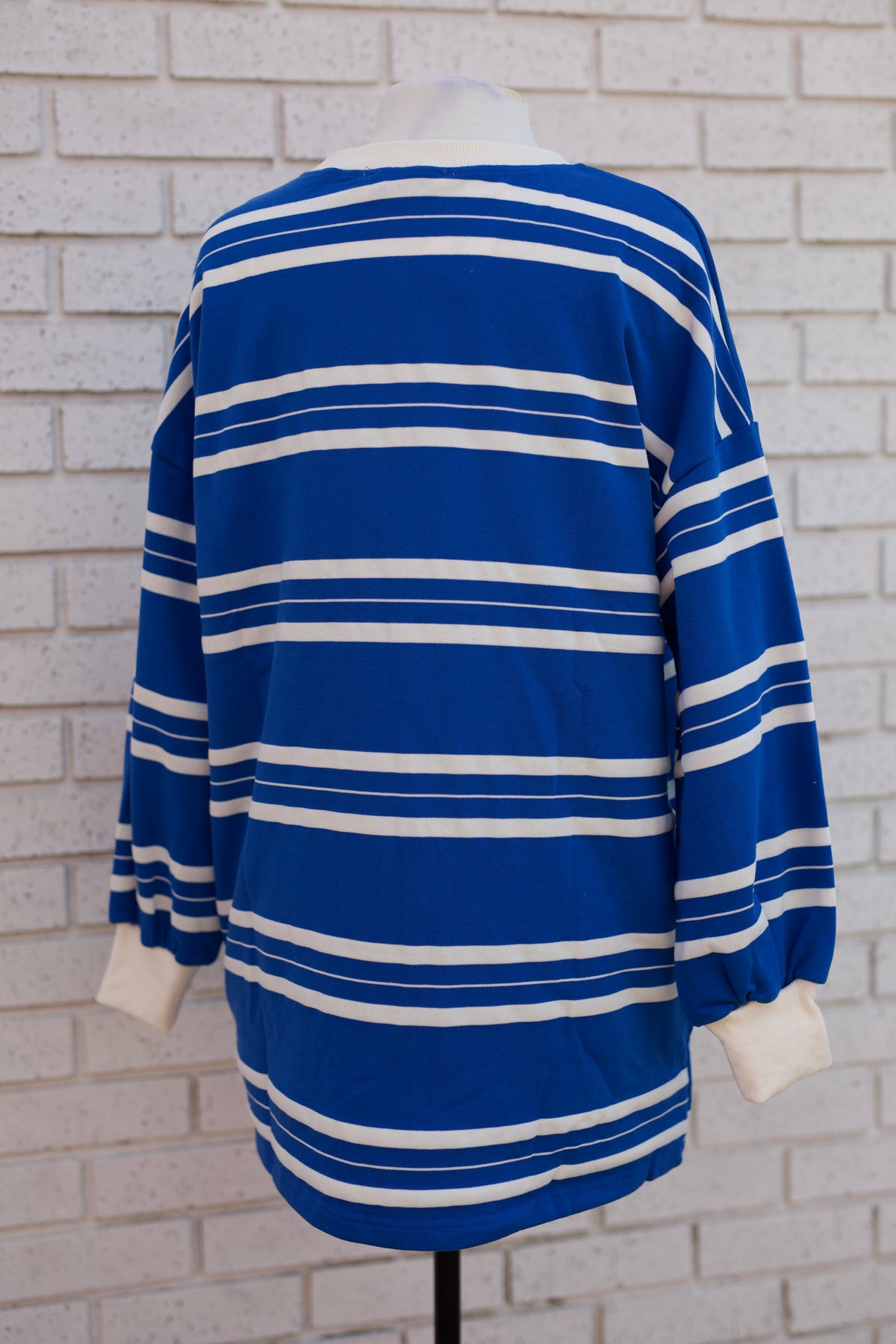 COASTAL BREEZE STRIPE SWEATSHIRT DRESS - BLUE