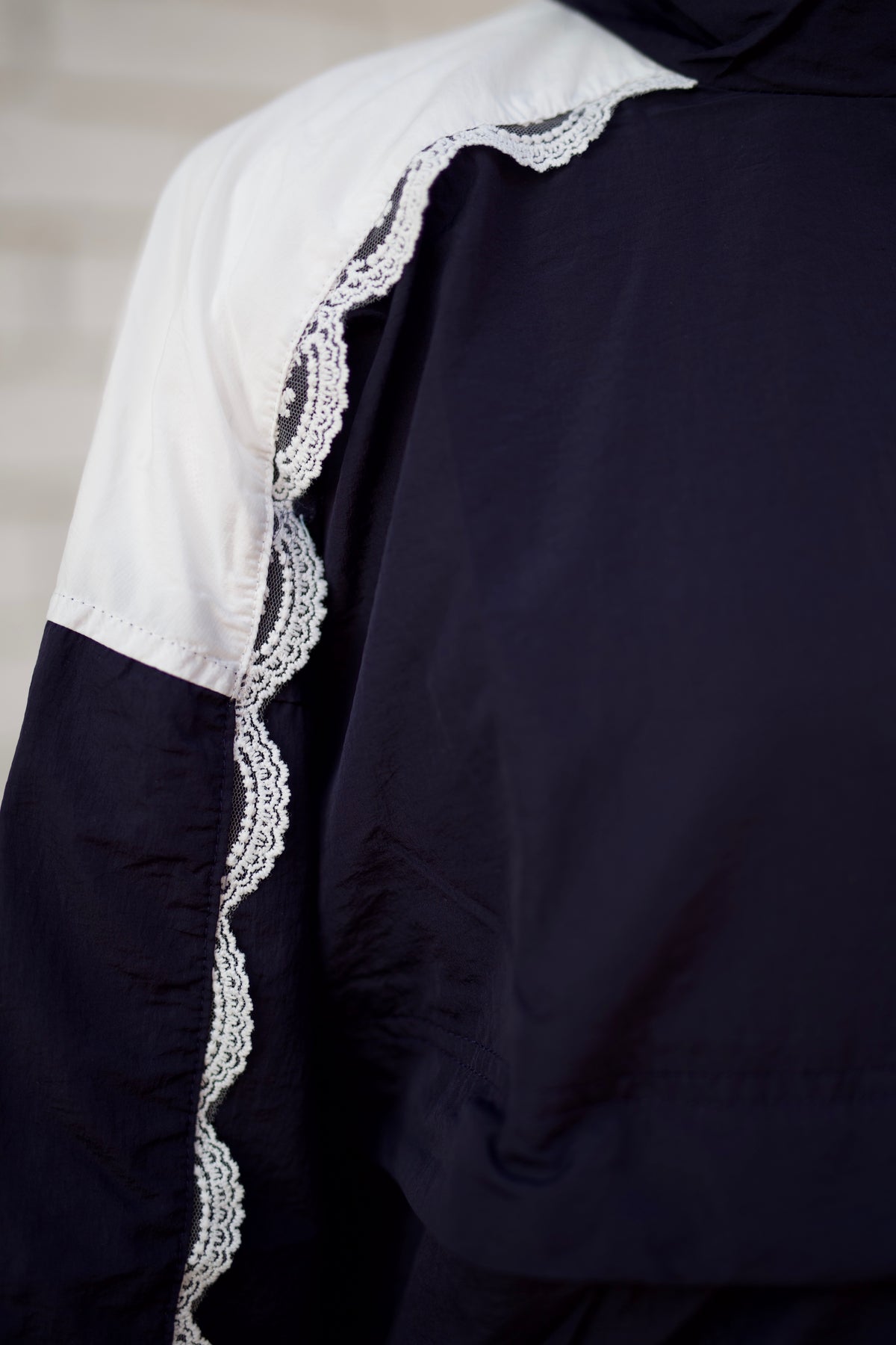 NAVY WITH LACE AND MESH INSET 2PC TRACK JACKET & SHORTS SET