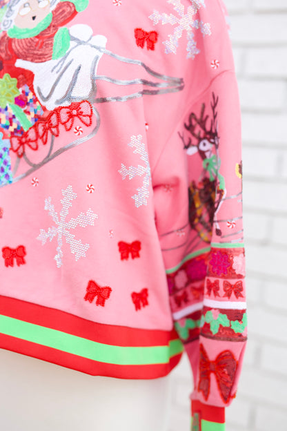 HOT PINK VINTAGE MRS. CLAUS SLEIGH SWEATSHIRT