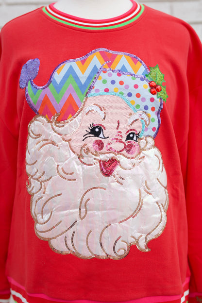 RED MULTI HAT METALLIC SANTA SWEATSHIRT