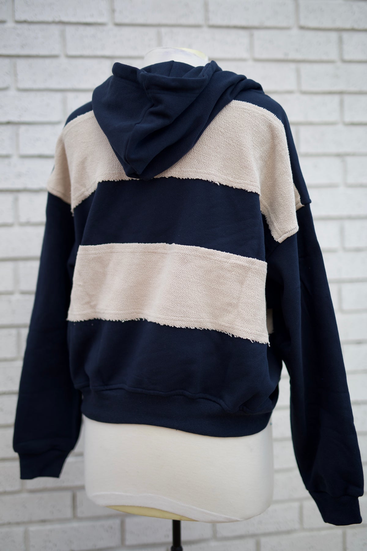 BOHO BEADED STRIPED HOODIE - NAVY