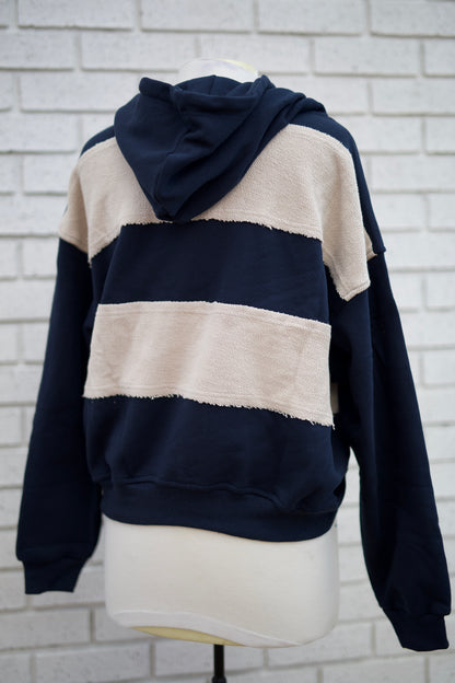 BOHO BEADED STRIPED HOODIE - NAVY