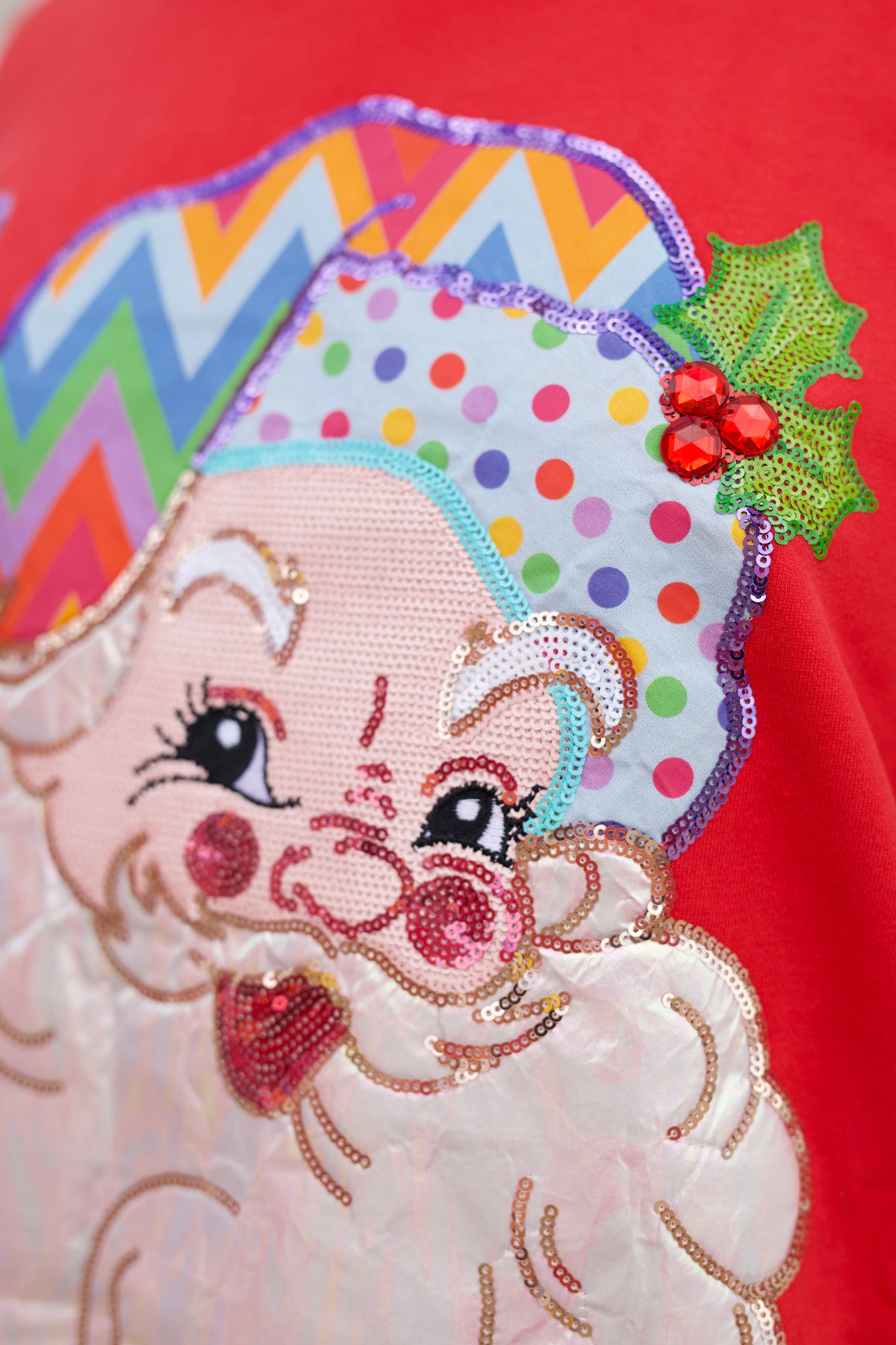 RED MULTI HAT METALLIC SANTA SWEATSHIRT