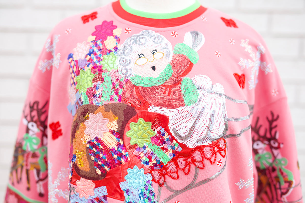 HOT PINK VINTAGE MRS. CLAUS SLEIGH SWEATSHIRT
