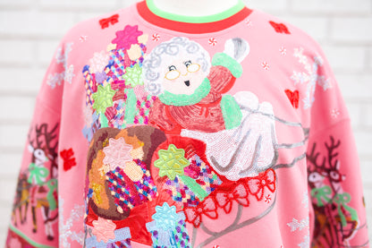 HOT PINK VINTAGE MRS. CLAUS SLEIGH SWEATSHIRT