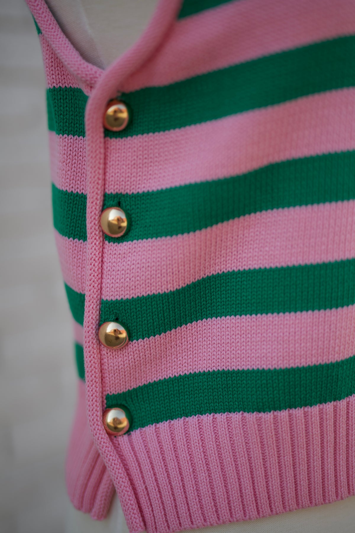 PINK & GREEN STRIPED SHORT SLEEVED SWEATER