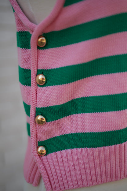 PINK & GREEN STRIPED SHORT SLEEVED SWEATER