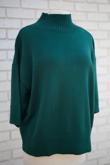 HUNTER GREEN 3/4 SLEEVE MOCK TURTLENECK SWATER TOP