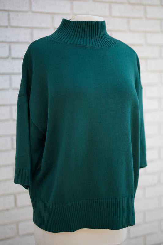 HUNTER GREEN 3/4 SLEEVE MOCK TURTLENECK SWATER TOP