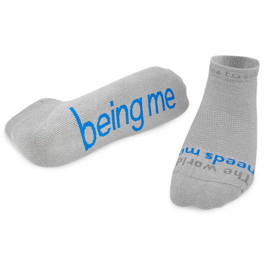 SOCKS - THE WORLD NEEDS ME - BEING ME - GRAY W/BLUE