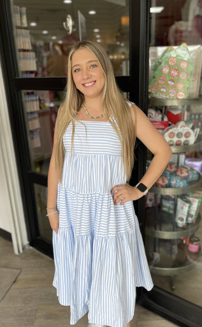 Baby Blue Striped Tank Dress