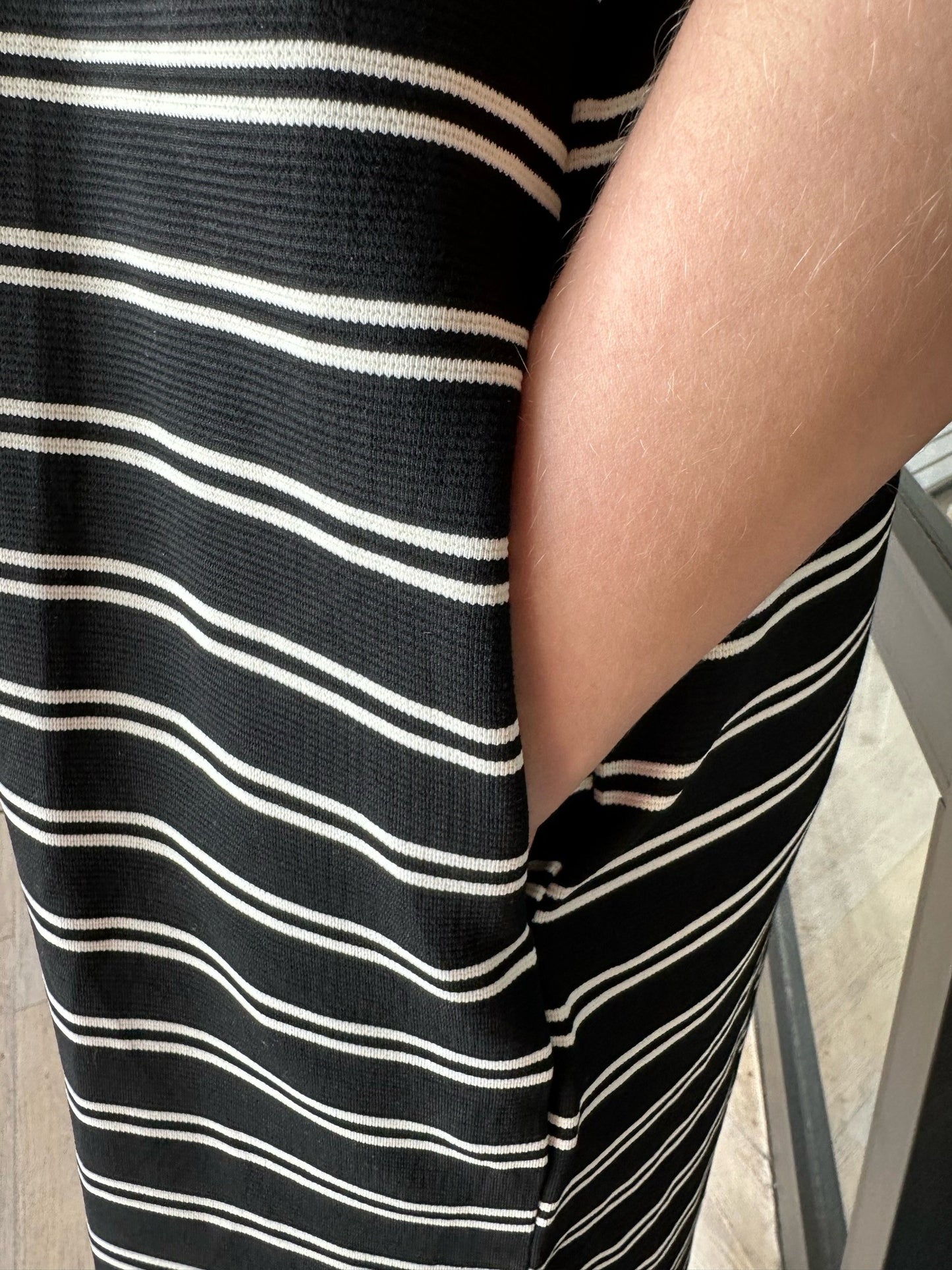 Black & White Striped Shoulder Sleeve Dress