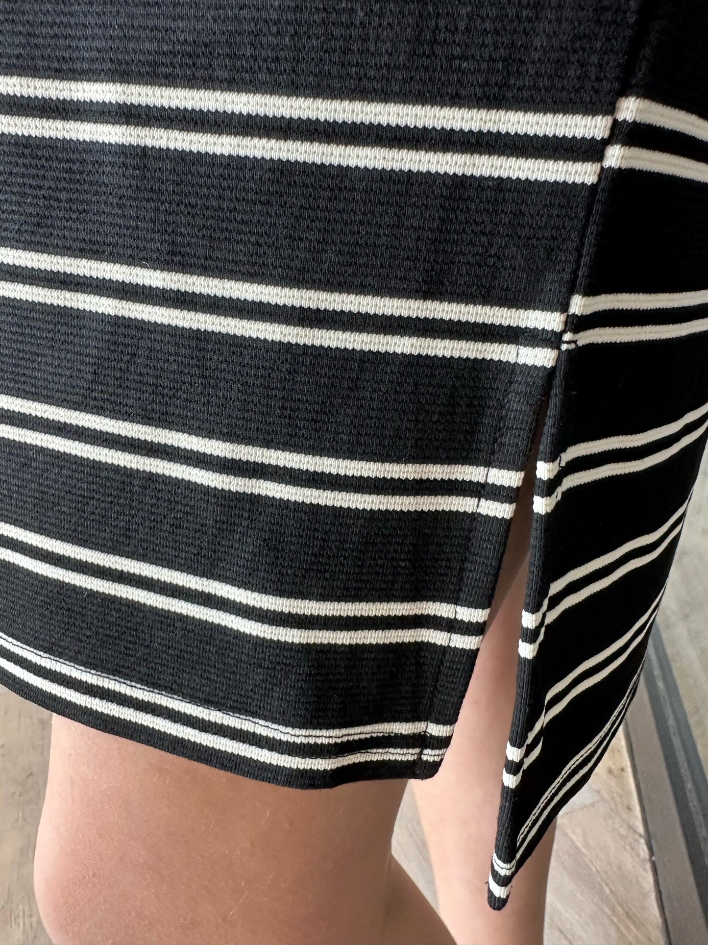 Black & White Striped Shoulder Sleeve Dress