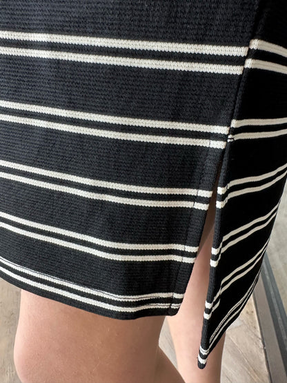 Black & White Striped Shoulder Sleeve Dress