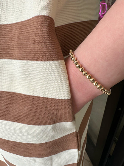 Tan & White Striped Shoulder Sleeve Dress