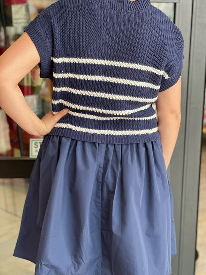 Navy Striped Sweater Vest Top Dress