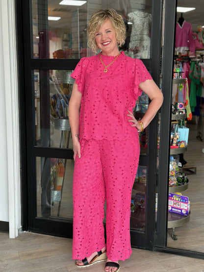 Hot Pink Eyelet Pants Set