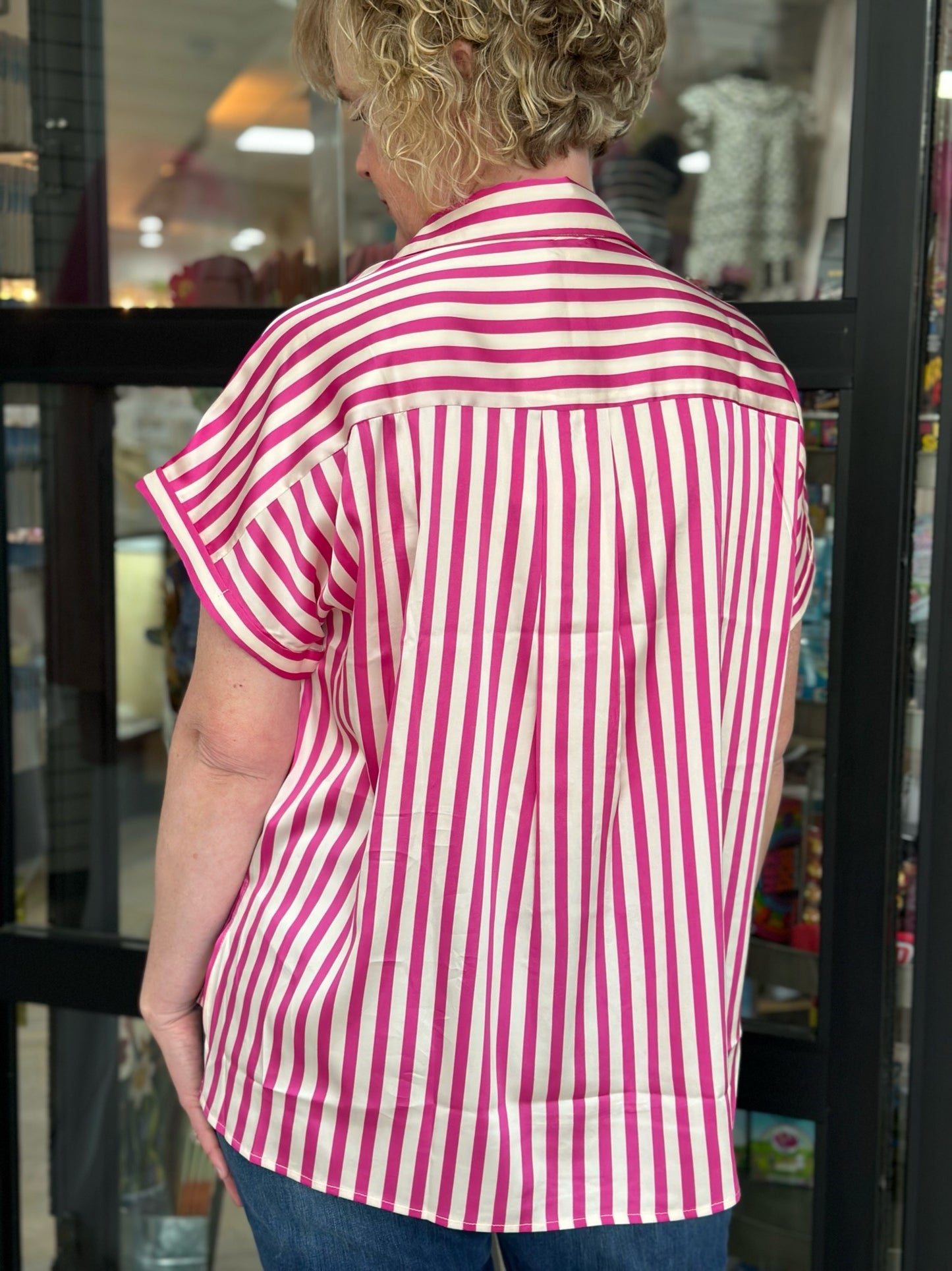 Hot Pink & Ivory Pinstripe Blouse