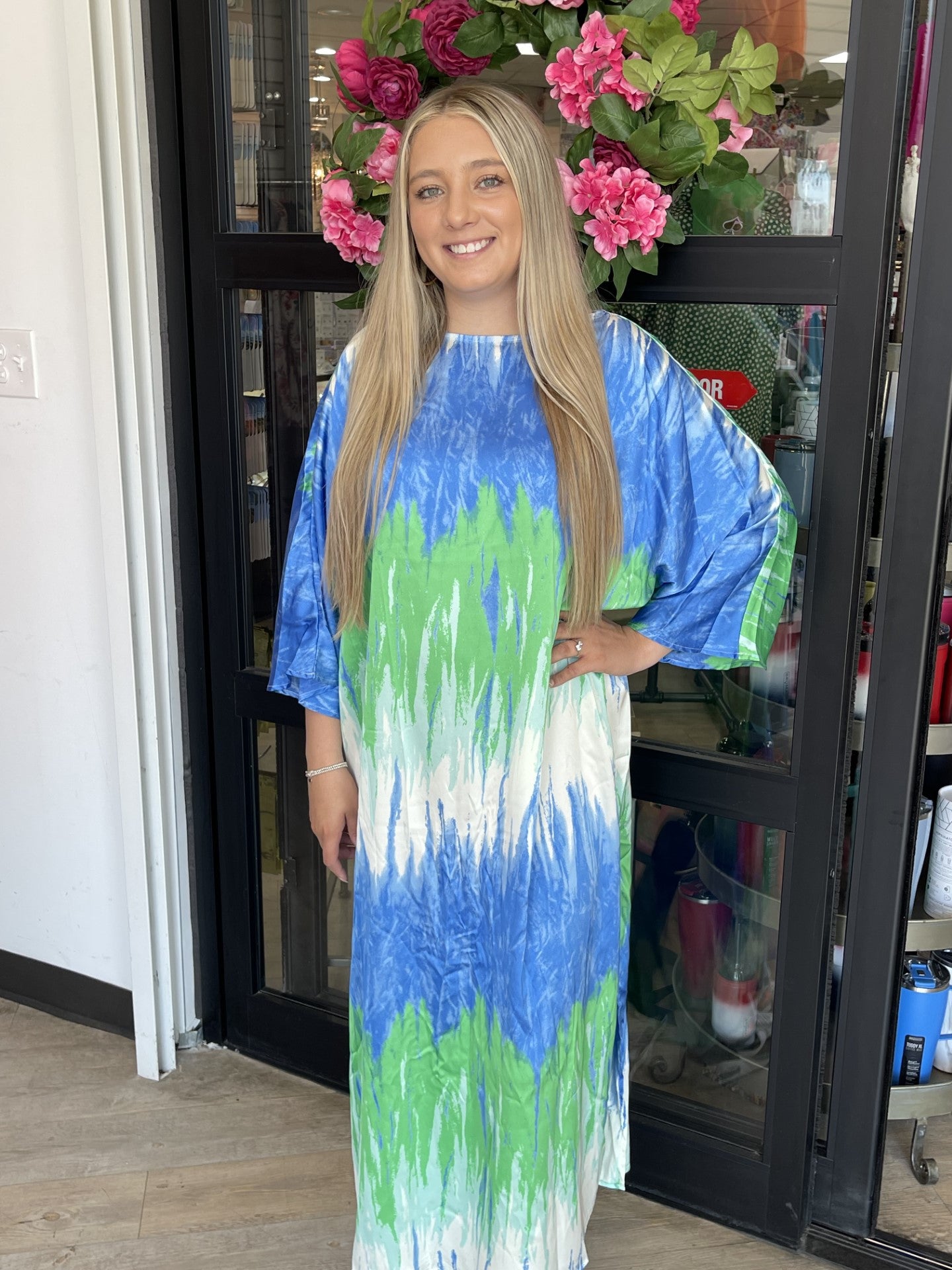 Green & Blue Tie-Dye Maxi Dress