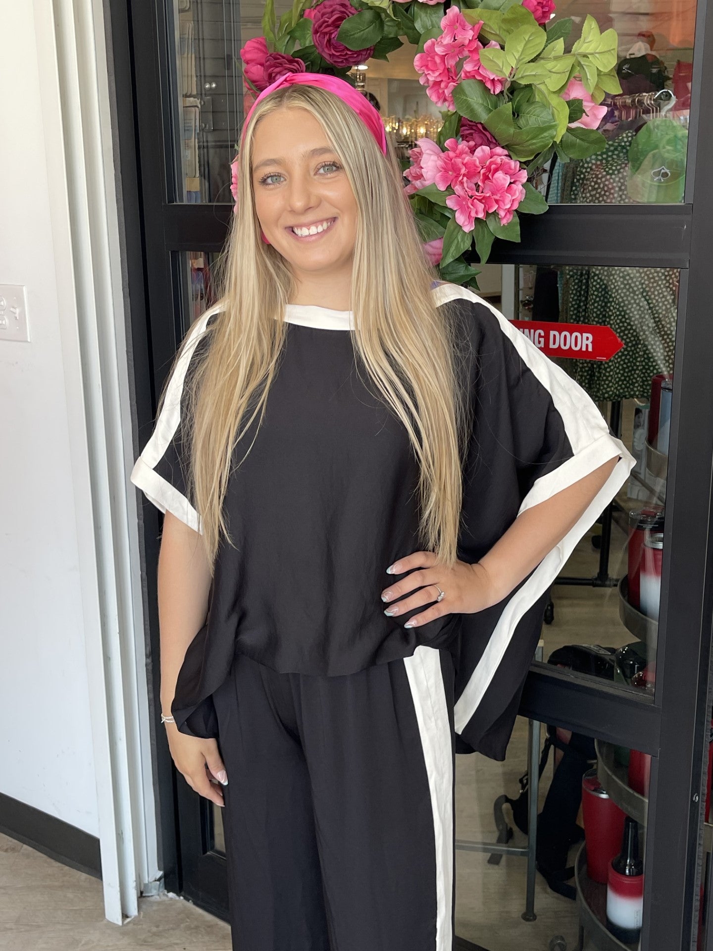 Black Pants Set with White Side-Stripe