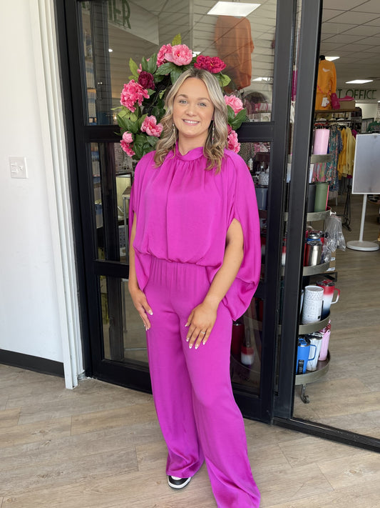 Magenta Jumpsuit with High-Neck