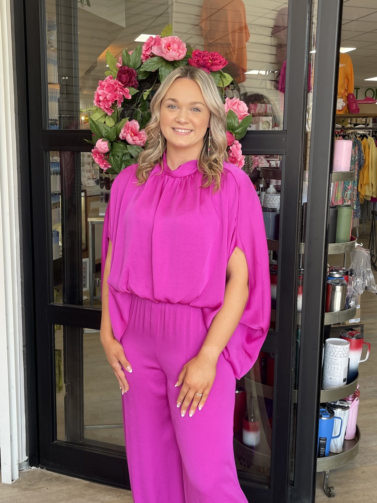 Magenta Jumpsuit with High-Neck