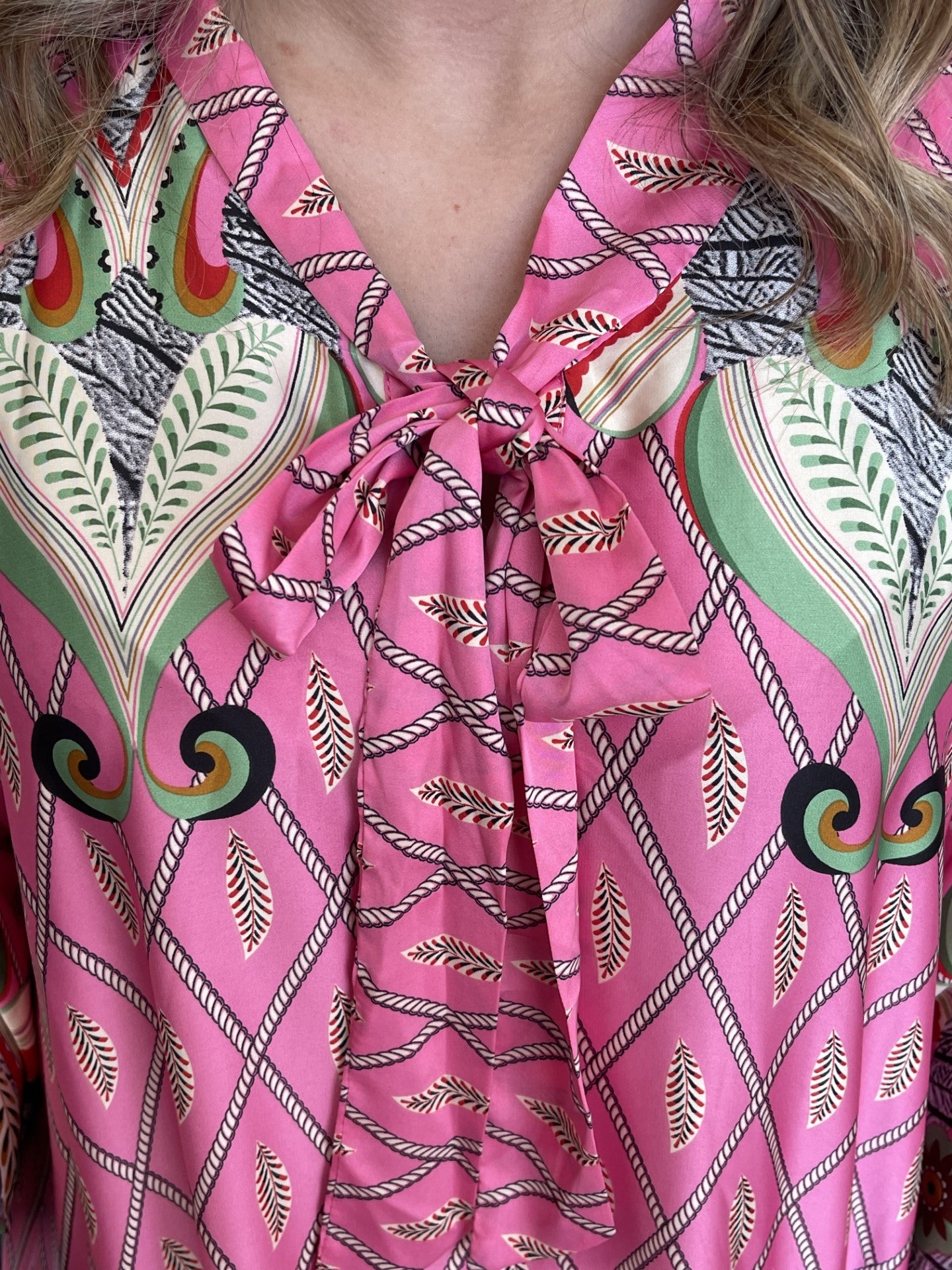 Pink Patterned High Neck Dress