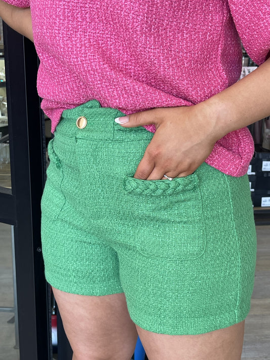 Green Tweed-like Shorts