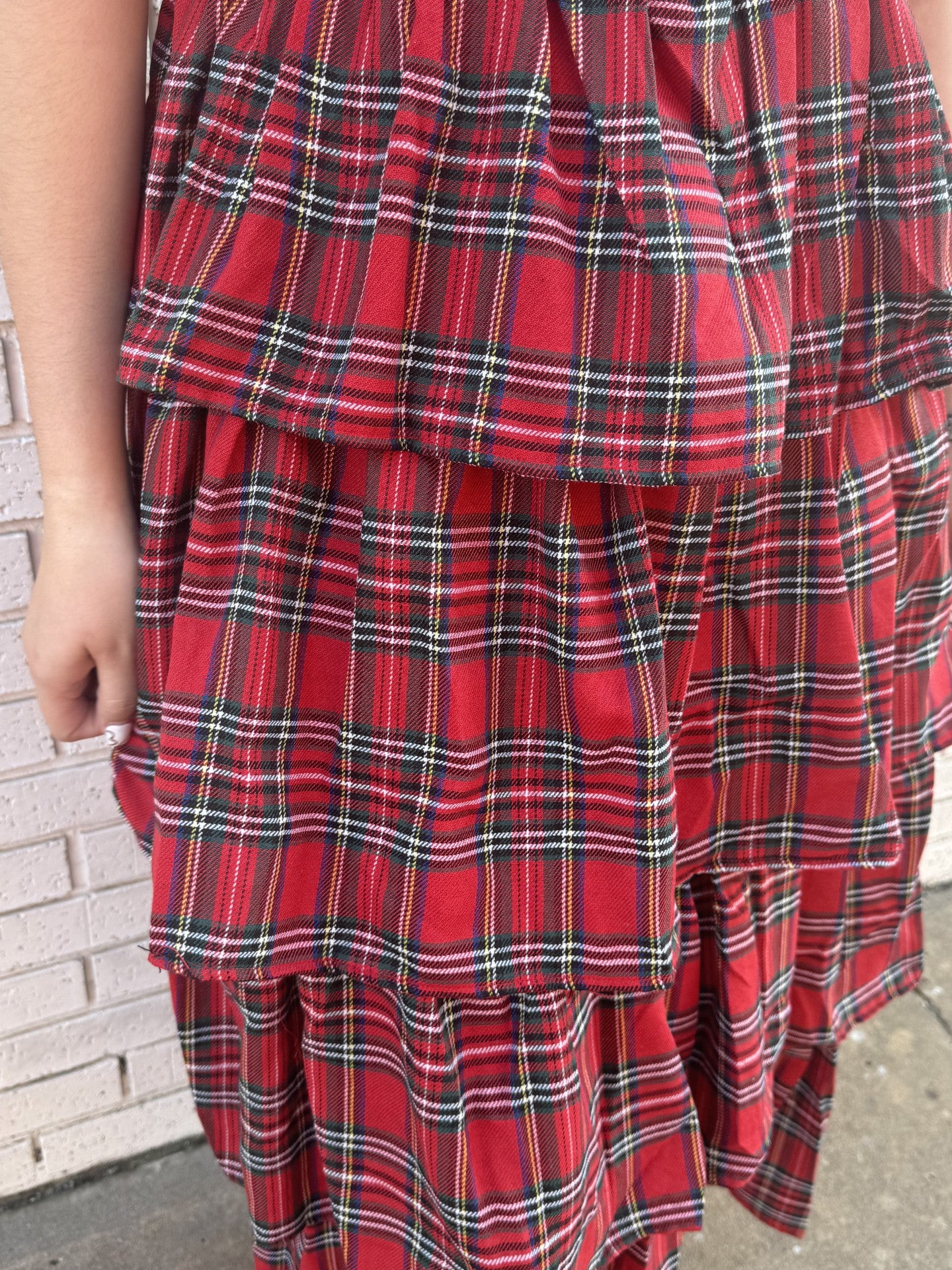 Red Plaid Tiered Maxi Dress