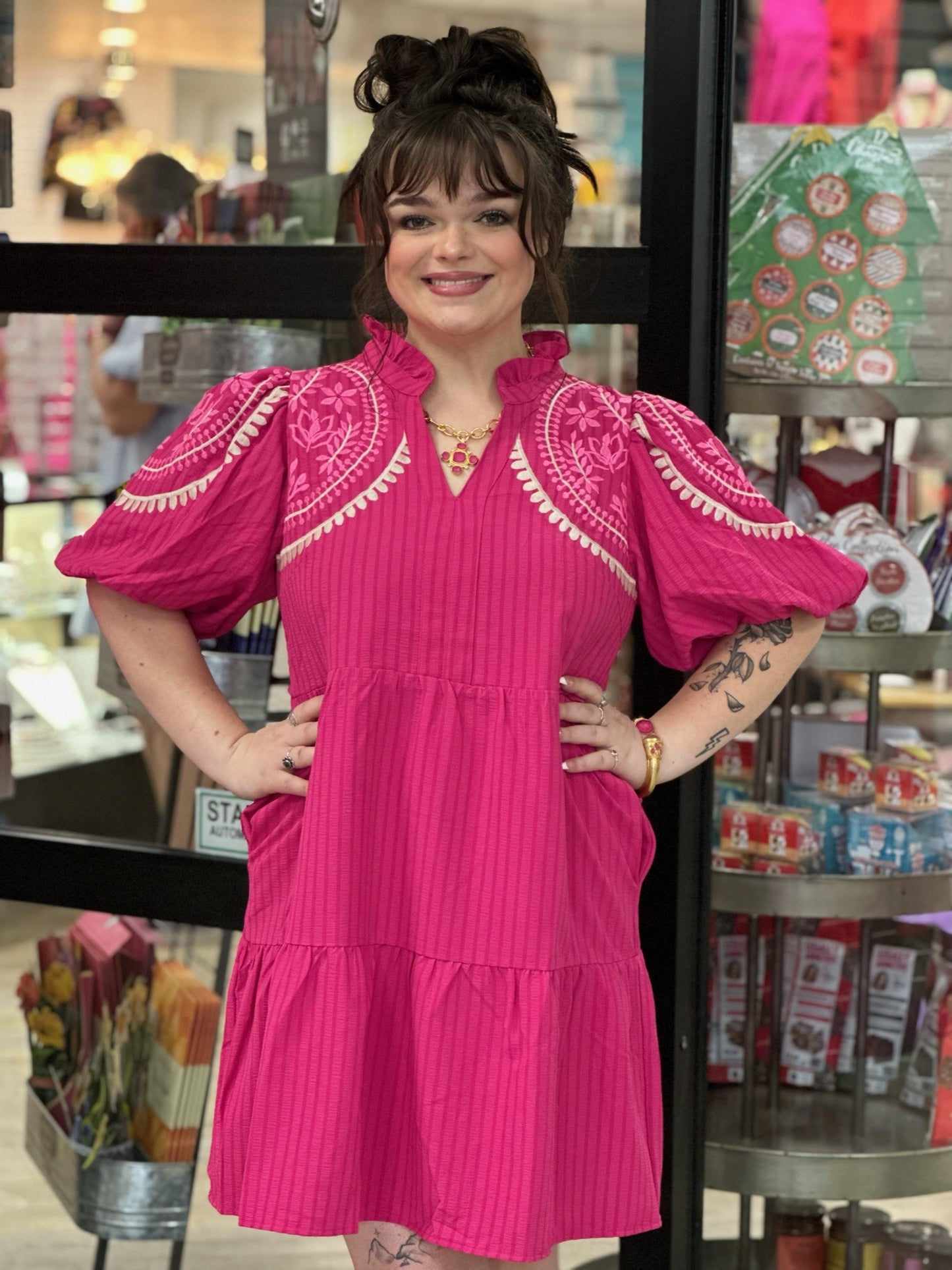 Season of Love Pink Embroidered Dress