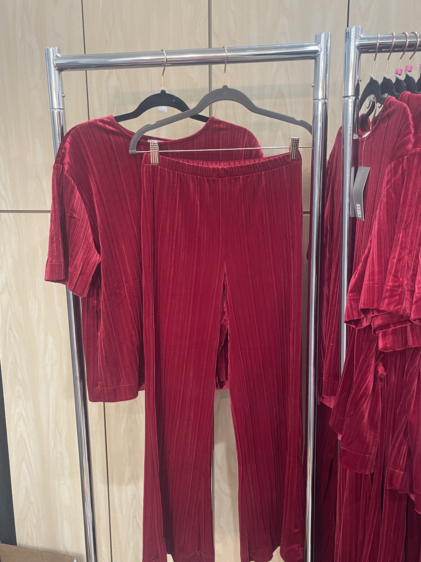 Cardinal Red Pleated Velvet Set
