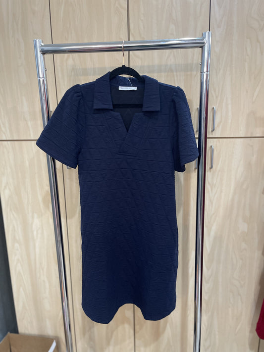 Navy Quilted Dress with Collar
