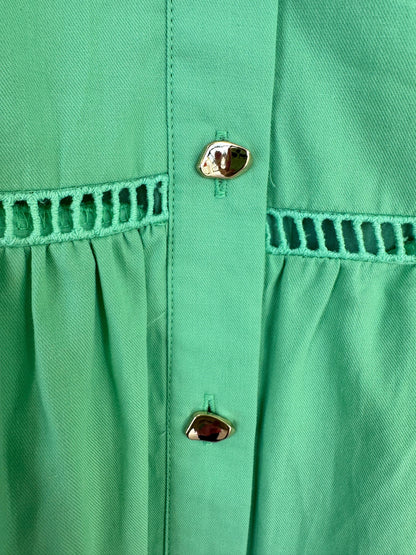 Spring Green Dress with Gold Buttons