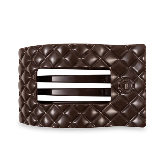 TELETIES TRULY TAUPE QUILTED LARGE FLAT RECTANGLE HAIR CLIP