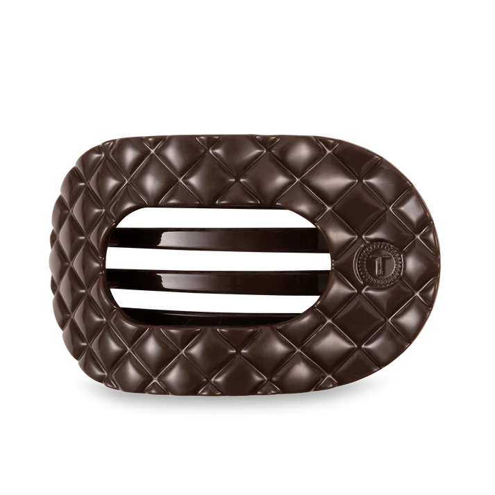 TELETIES TRULY TAUPE QUILTED LARGE FLAT ROUND HAIR CLIP
