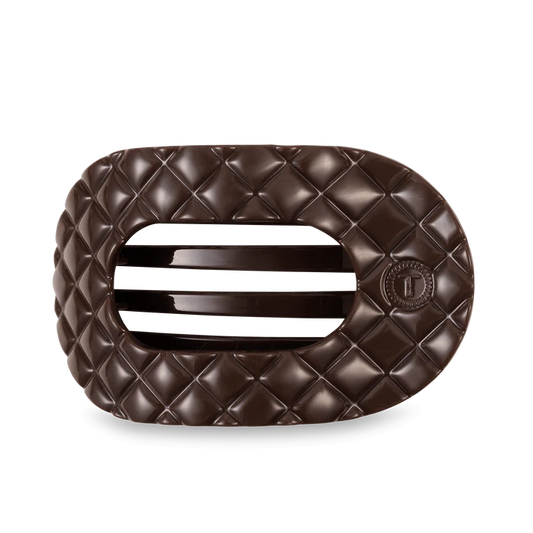 TELETIES TRULY TAUPE QUILTED LARGE FLAT ROUND HAIR CLIP