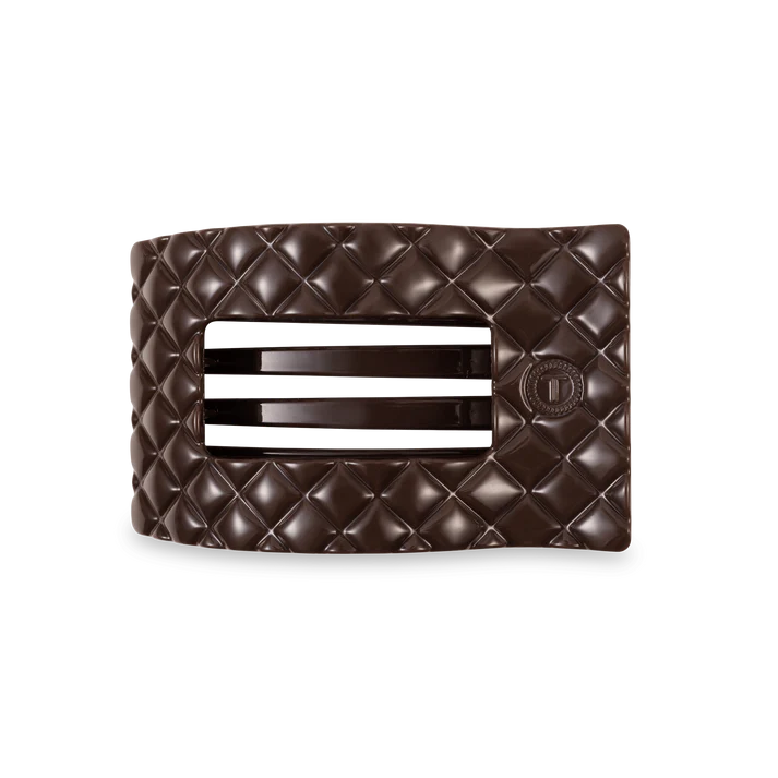 TELETIES TRULY TAUPE QUILTED MEDIUM FLAT RECTANGLE HAIR CLIP