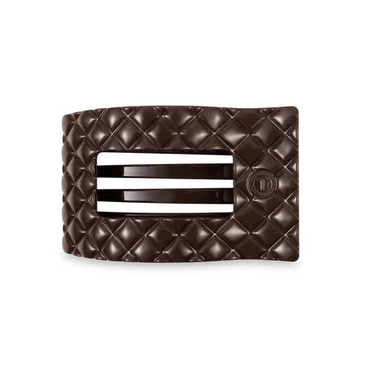 TELETIES TRULY TAUPE QUILTED MEDIUM FLAT RECTANGLE HAIR CLIP