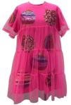 Neon Pink Mesh Overlay Ornament Dress