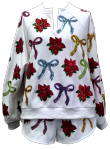 White Multi Bows & Poinsettia Sweatshirt & Short Set