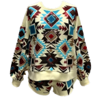 BEIGE BIG AZTEC PRINT SWEATSHIRT AND SHORTS SET