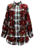 RED, GREEN, & WHITE PLAID POINSETTIA COTTON BUTTON UP TOP