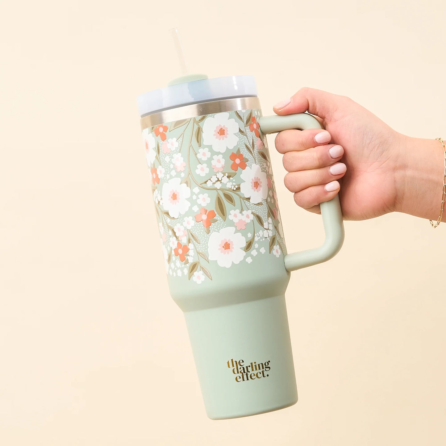 40 OZ TUMBLER - FLORAL HAVEN SAGE GREEN