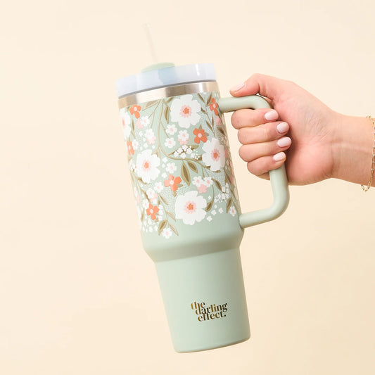 40 OZ TUMBLER - FLORAL HAVEN SAGE GREEN